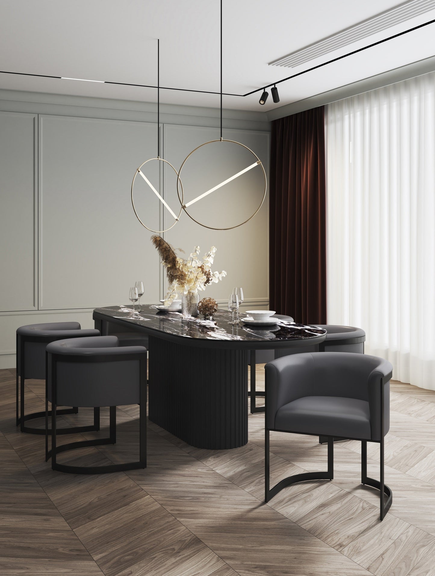 Manhattan Comfort Corso Leatherette Dining Chair with Metal Frame in Grey DC046-PE