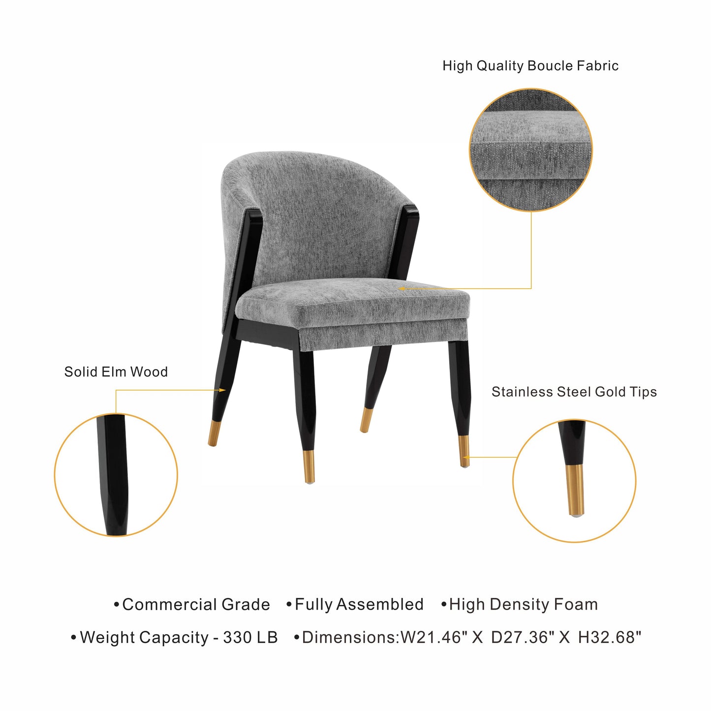 Manhattan Comfort Modern Ola Chenille Dining Chair in Grey DC075-GY