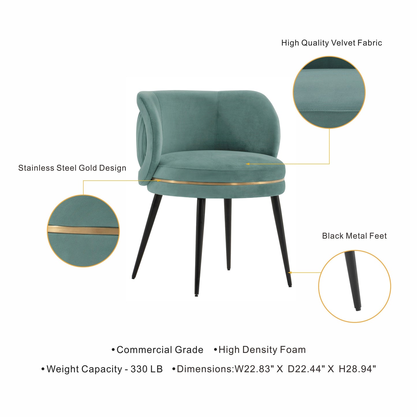 Manhattan Comfort Modern Kaya Pleated Velvet Dining Chair in Mint Green DC080-MG
