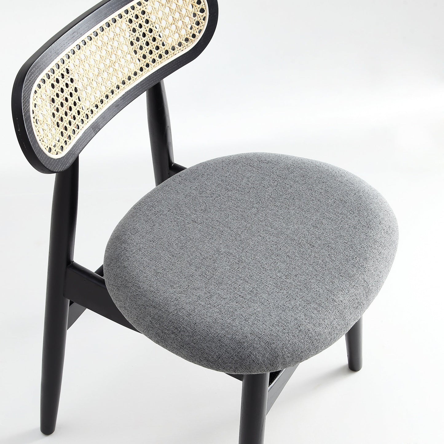 Manhattan Comfort Colbert Dining Chair in Black and Cane with Grey Upholstered Seating - Set of 2 DCCA02-GY