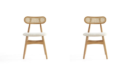 Manhattan Comfort Colbert Dining Chair in Nature and Cane with Oatmeal Upholstered Seating - Set of 2 DCCA02-OM