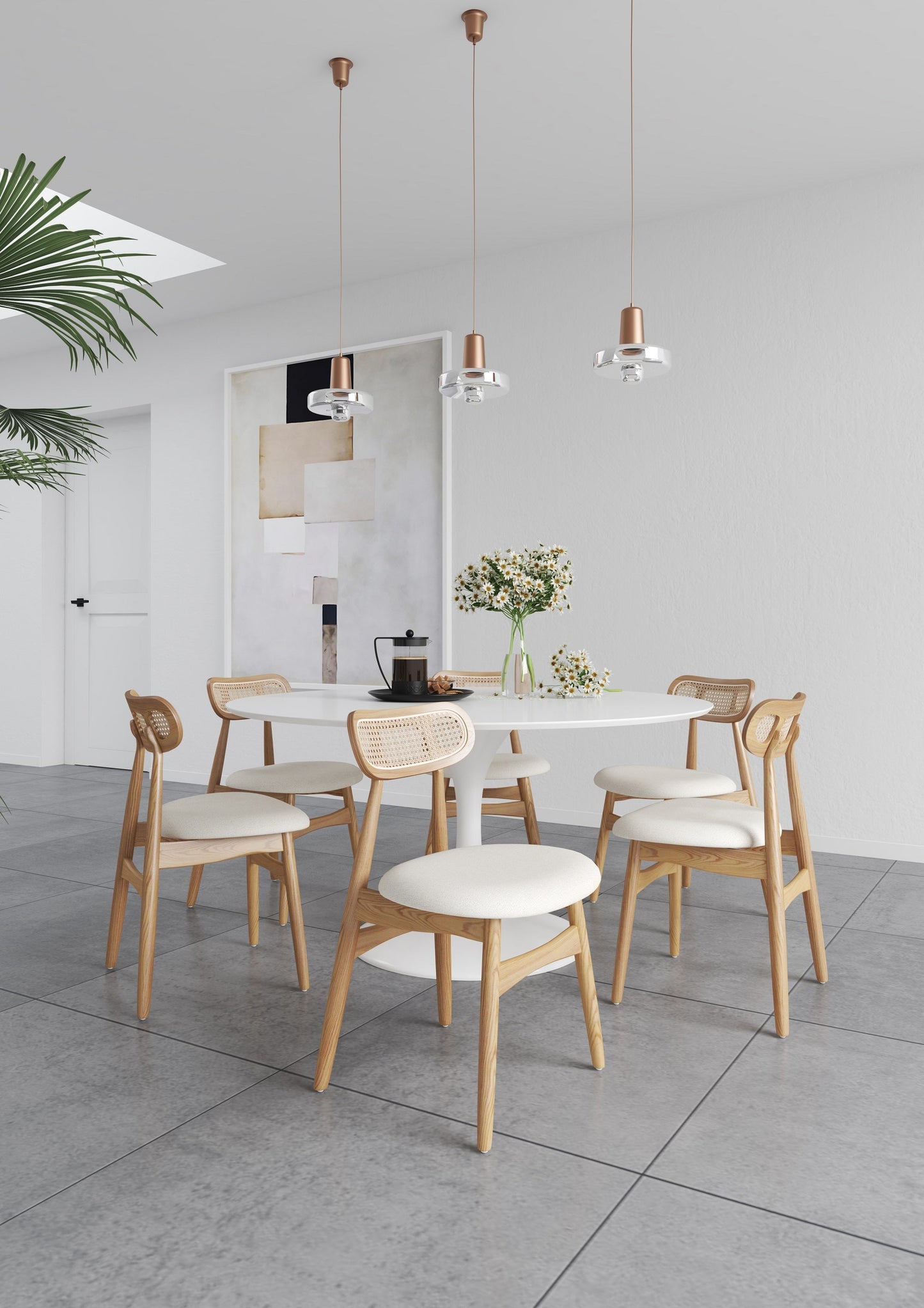 Manhattan Comfort Colbert Dining Chair in Nature and Cane with Oatmeal Upholstered Seating - Set of 2 DCCA02-OM