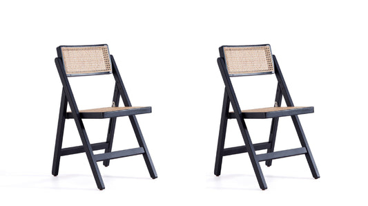 Manhattan Comfort Pullman Folding Dining Chair in Black and Natural Cane - Set of 2 DCCA08-BK