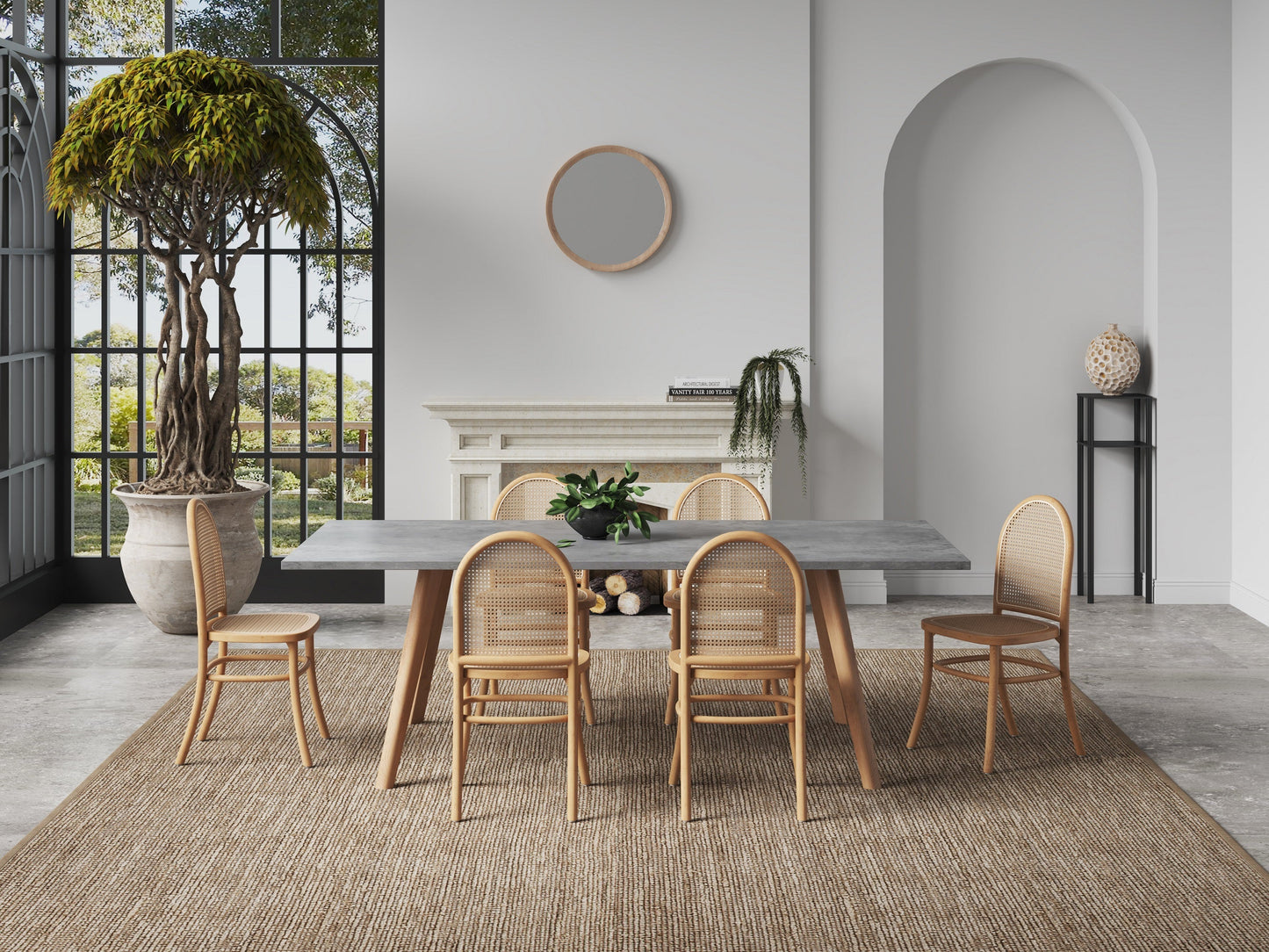 Manhattan Comfort Paragon Dining Chair 2.0 in Nature and Cane - Set of 2 DCCA12-NA