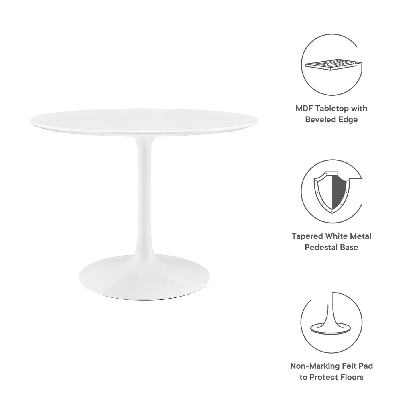 Lippa Round Dining Table with Wood and Marble Top in White