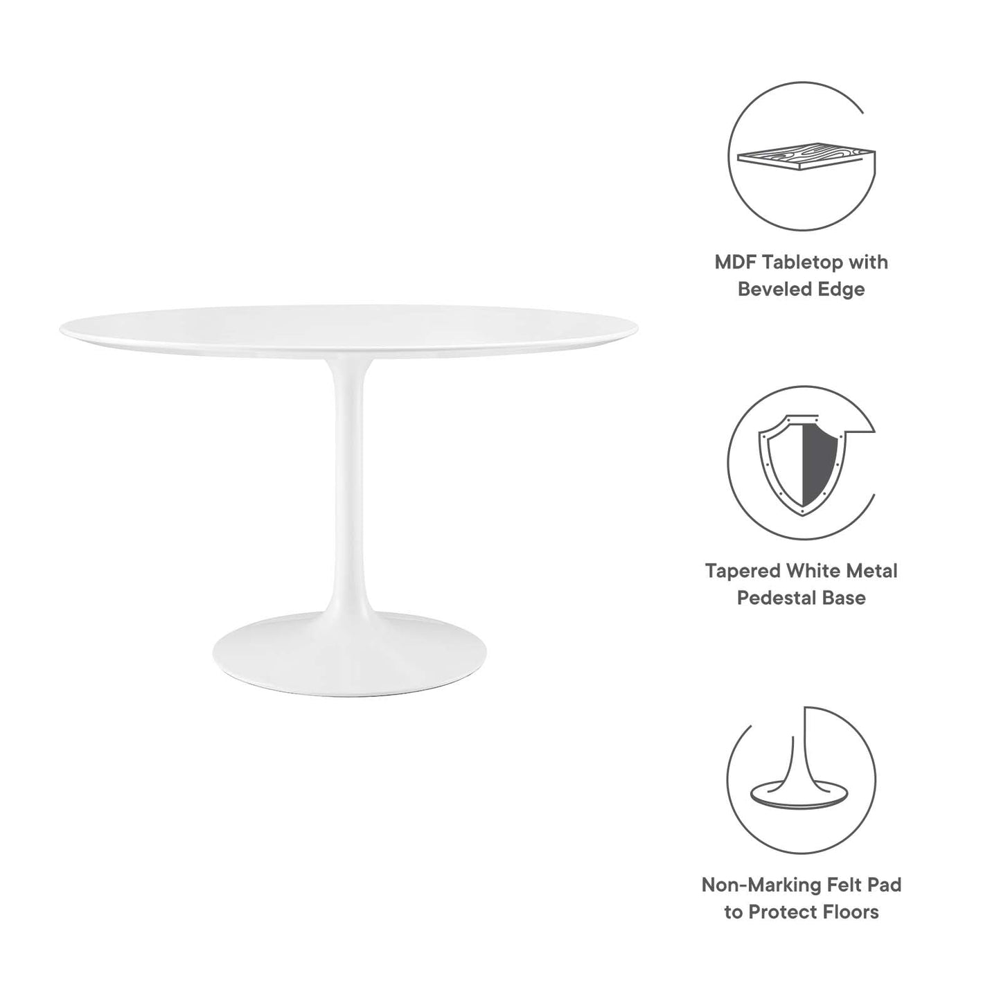 Lippa Round Dining Table with Wood and Marble Top in White