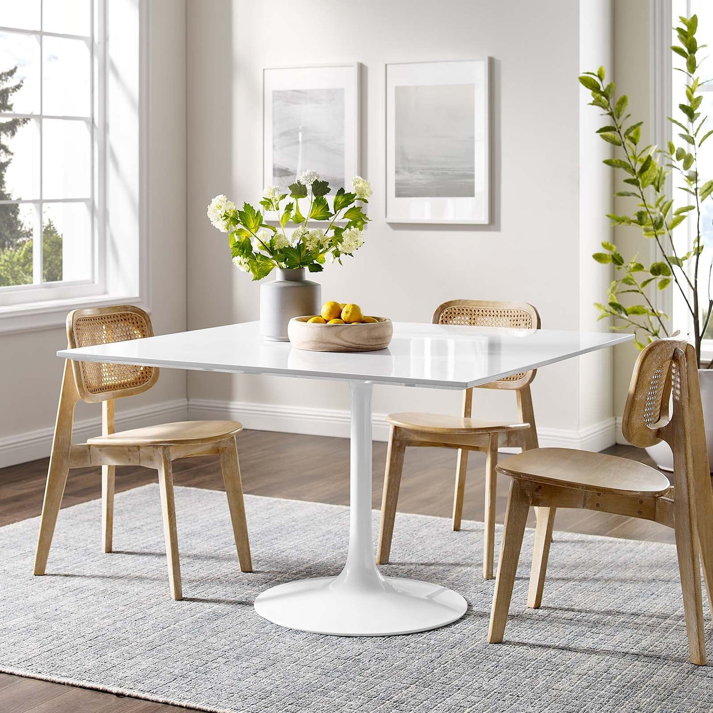 Lippa 47" Square Wood Top Dining Table - Gold and White Finish