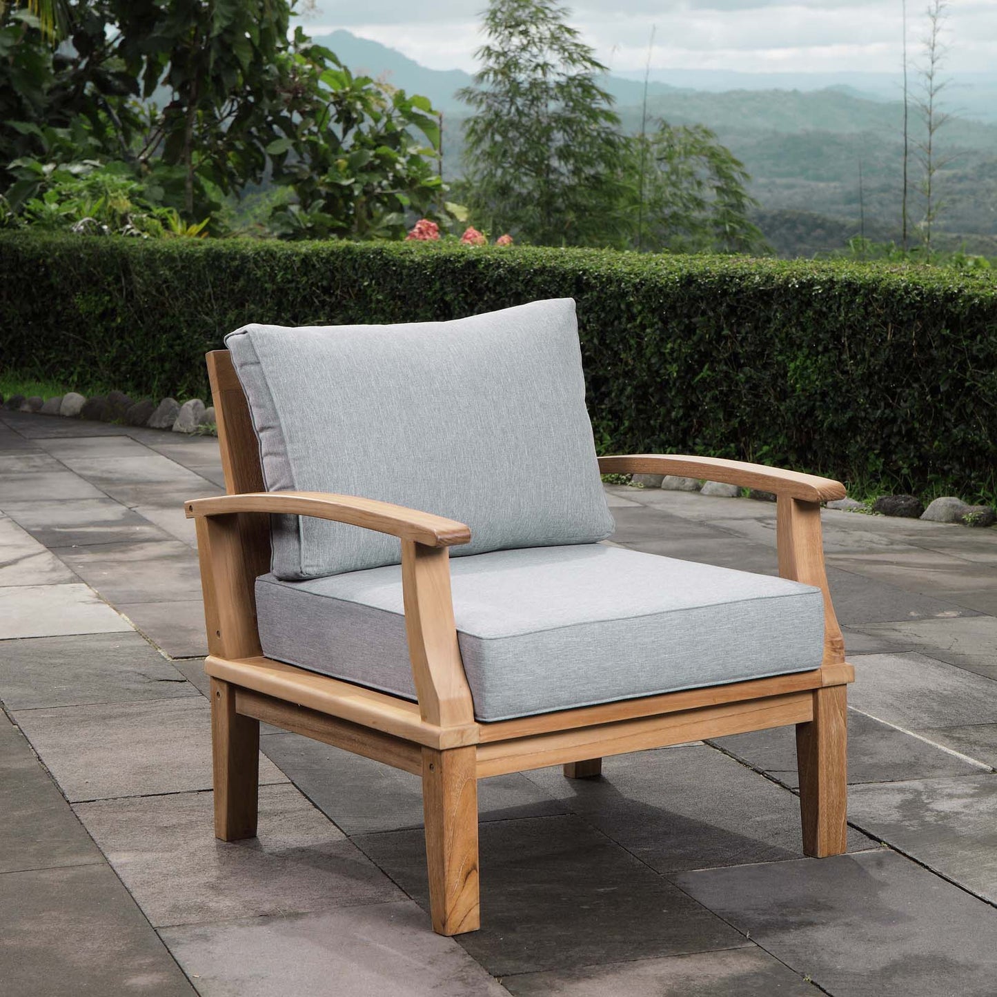 Marina Outdoor Patio Teak Armchair Natural Gray EEI-1143-NAT-GRY-SET