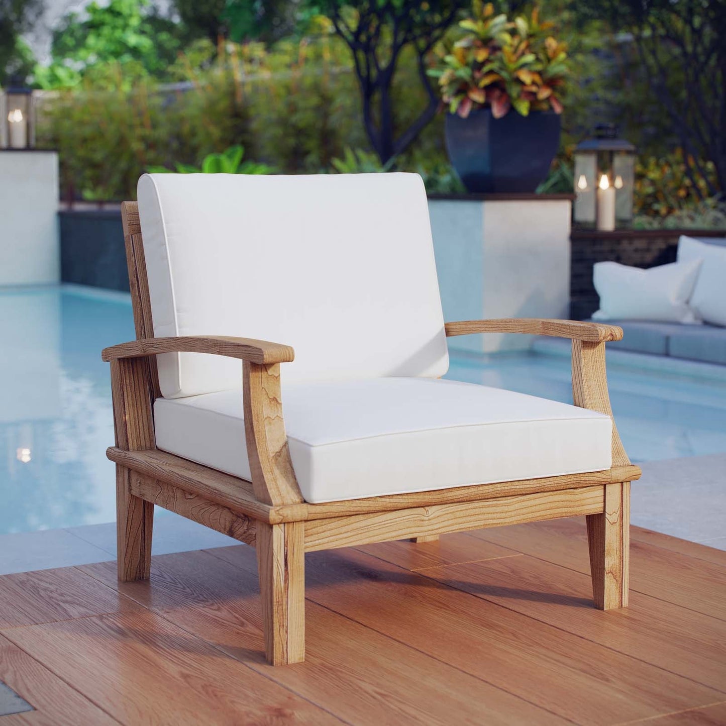 Marina Outdoor Patio Teak Armchair Natural White EEI-1143-NAT-WHI-SET
