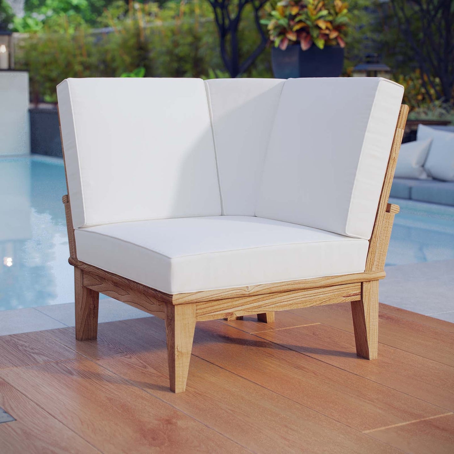 Marina Outdoor Patio Teak Corner Sofa by Modway EEI-1146-NAT-WHI-SET