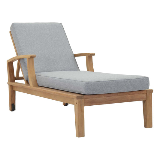 Marina Outdoor Patio Teak Single Chaise by Modway EEI-1151-NAT-GRY-SET