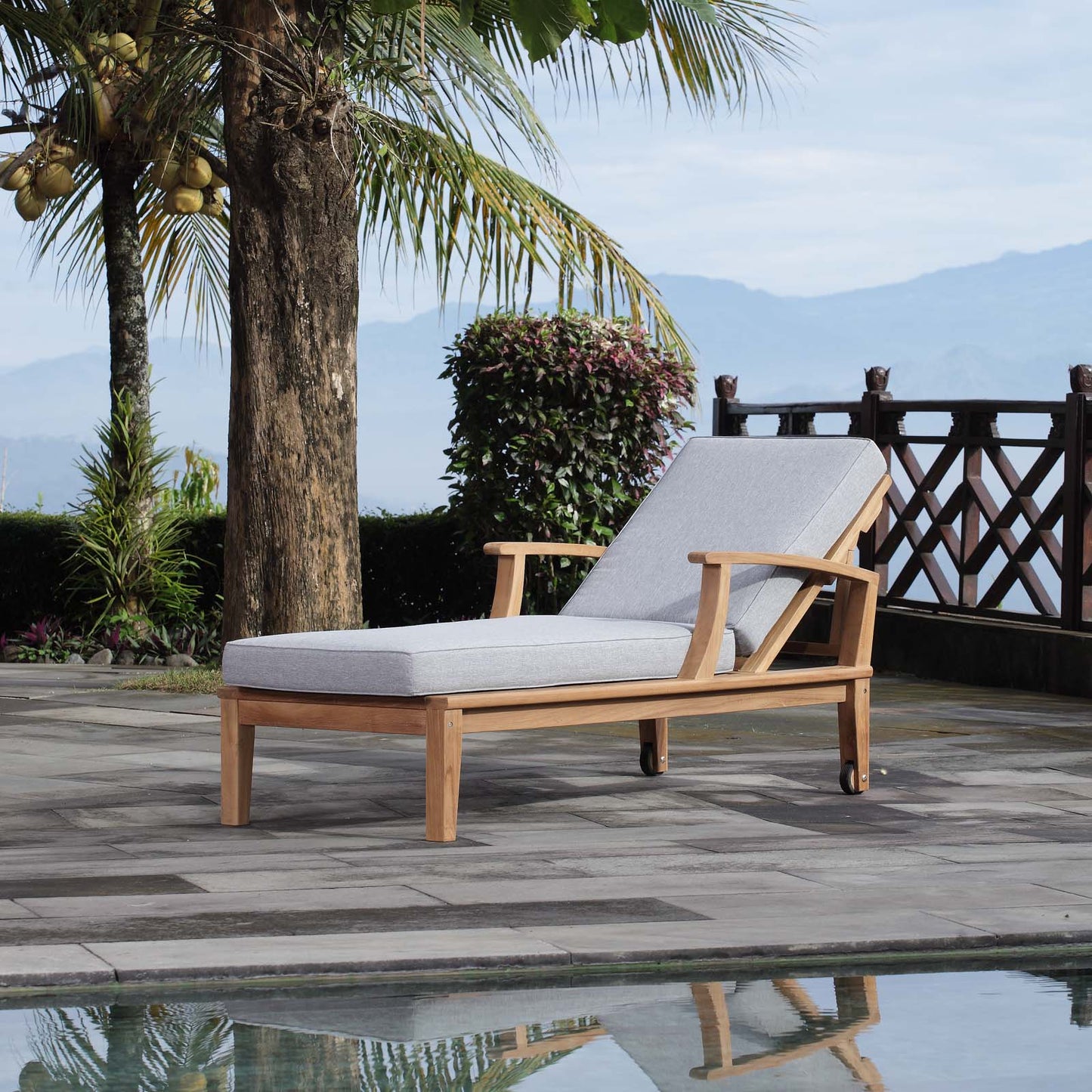 Marina Outdoor Patio Teak Single Chaise by Modway EEI-1151-NAT-GRY-SET