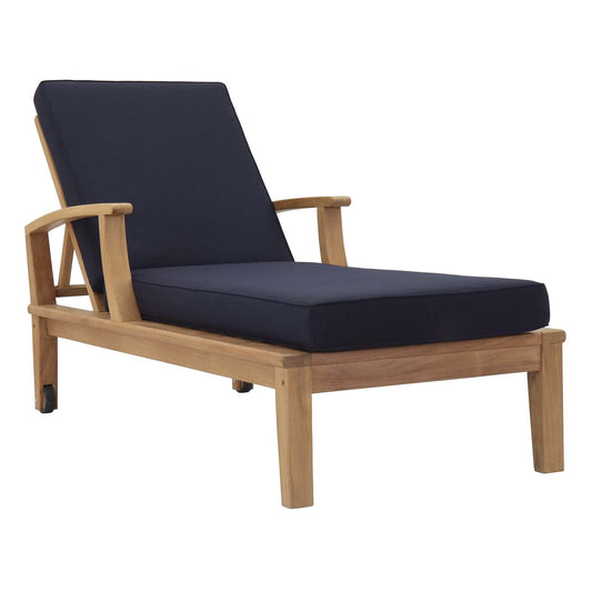 Marina Outdoor Patio Teak Single Chaise Natural Navy EEI-1151-NAT-NAV-SET