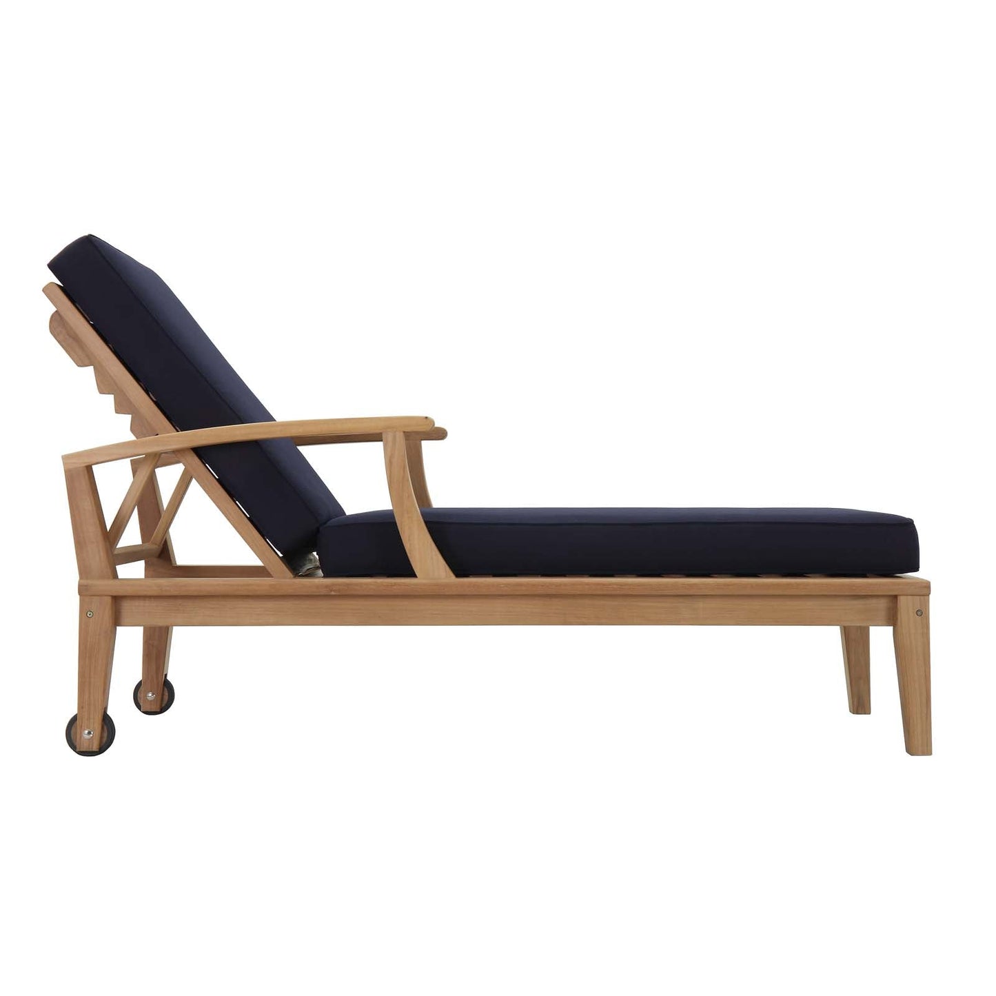 Marina Outdoor Patio Teak Single Chaise Natural Navy EEI-1151-NAT-NAV-SET