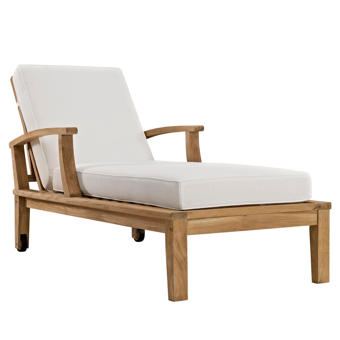 Marina Outdoor Patio Teak Single Chaise Natural White EEI-1151-NAT-WHI-SET