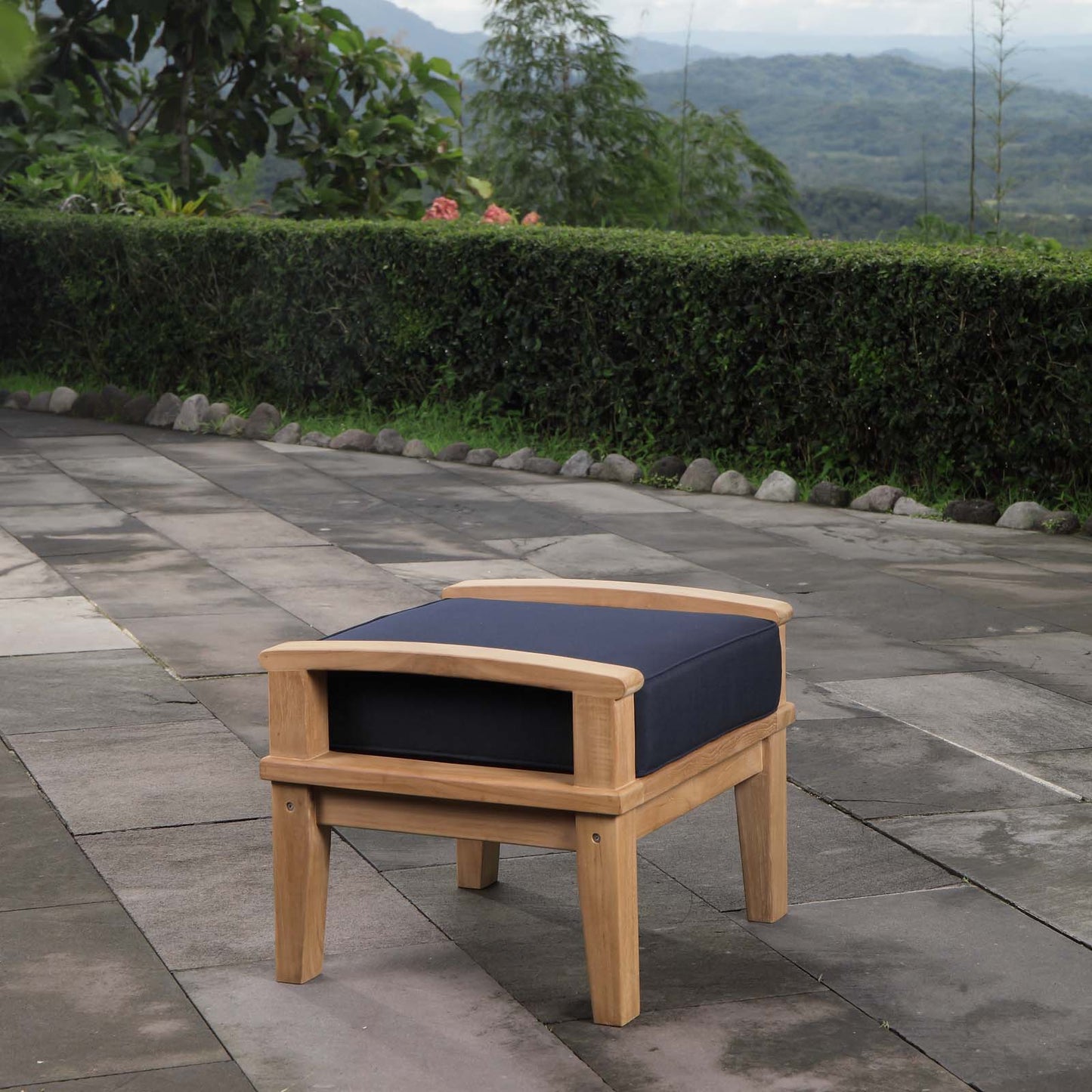 Marina Outdoor Patio Teak Ottoman by Modway EEI-1152-NAT-NAV-SET