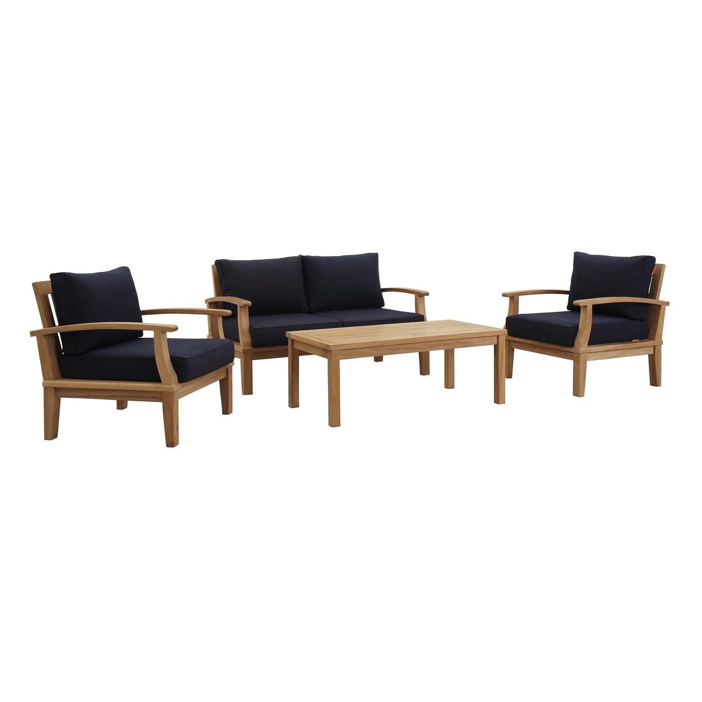 Marina 4 Piece Outdoor Patio Teak Set by Modway EEI-1469-NAT-NAV-SET