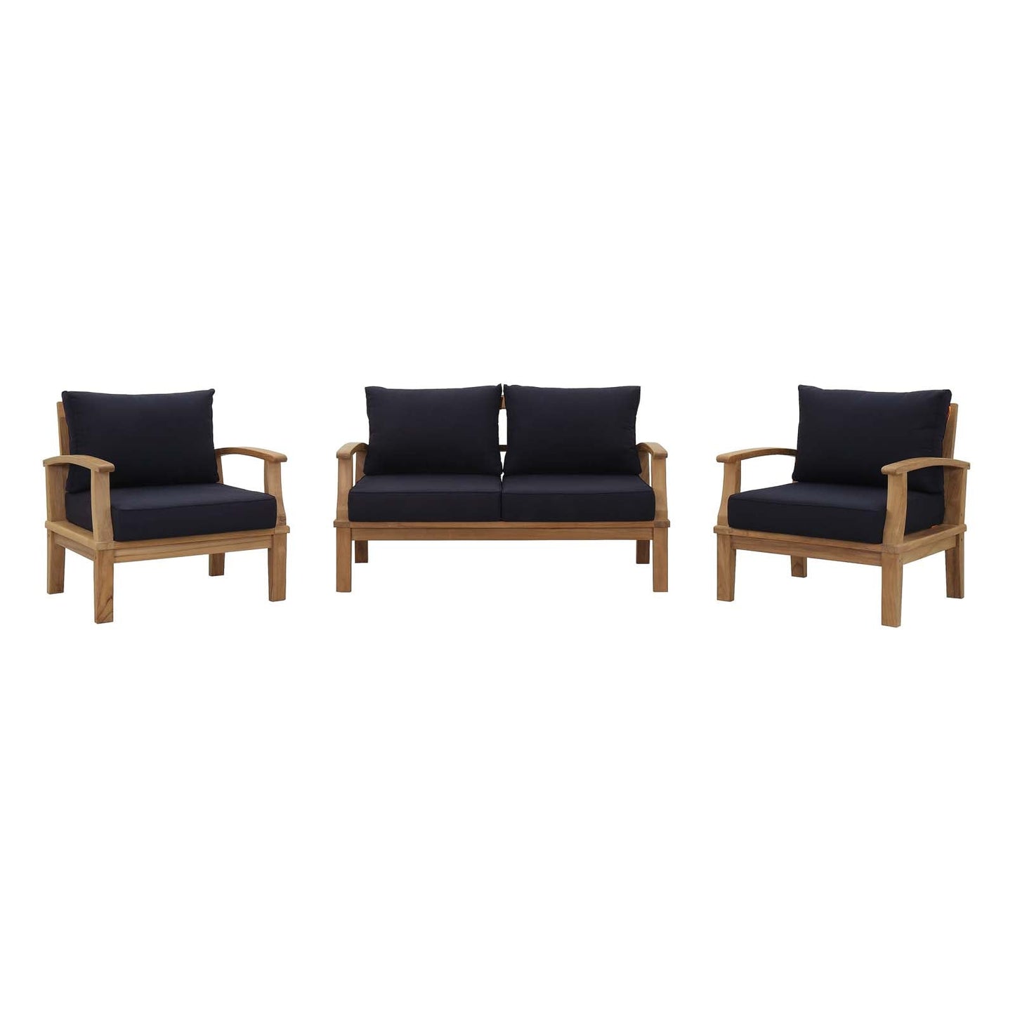 Marina 3 Piece Outdoor Patio Teak Set by Modway EEI-1470-NAT-NAV-SET