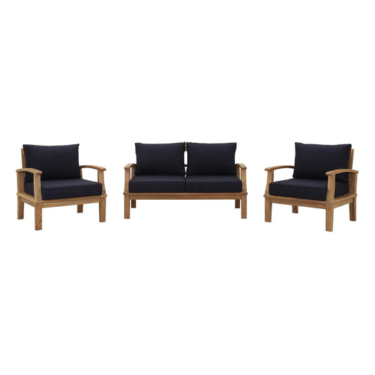 Marina 3 Piece Outdoor Patio Teak Set by Modway EEI-1470-NAT-NAV-SET