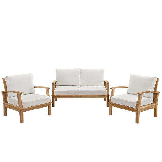 Marina 3 Piece Outdoor Patio Teak Set Natural White EEI-1470-NAT-WHI-SET