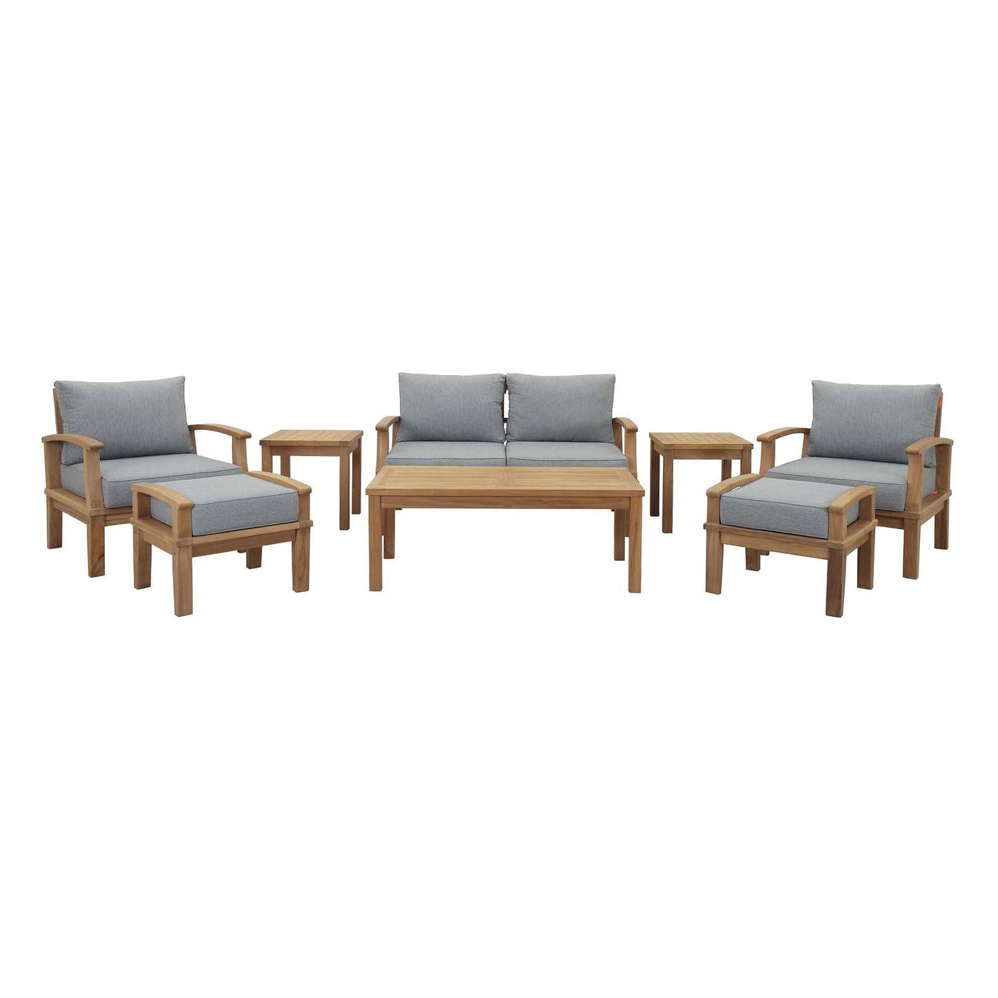 Marina 8 Piece Outdoor Patio Teak Set by Modway EEI-1471-NAT-GRY-SET