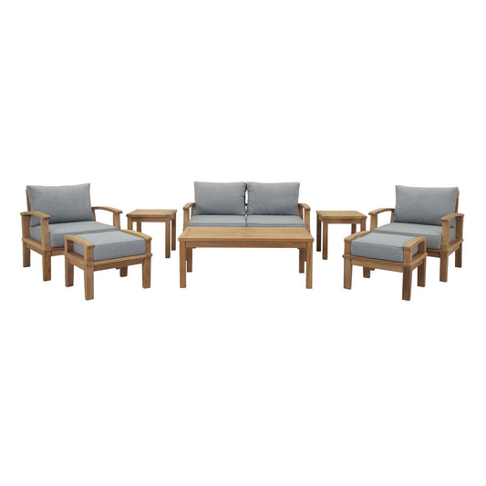 Marina 8 Piece Outdoor Patio Teak Set by Modway EEI-1471-NAT-GRY-SET