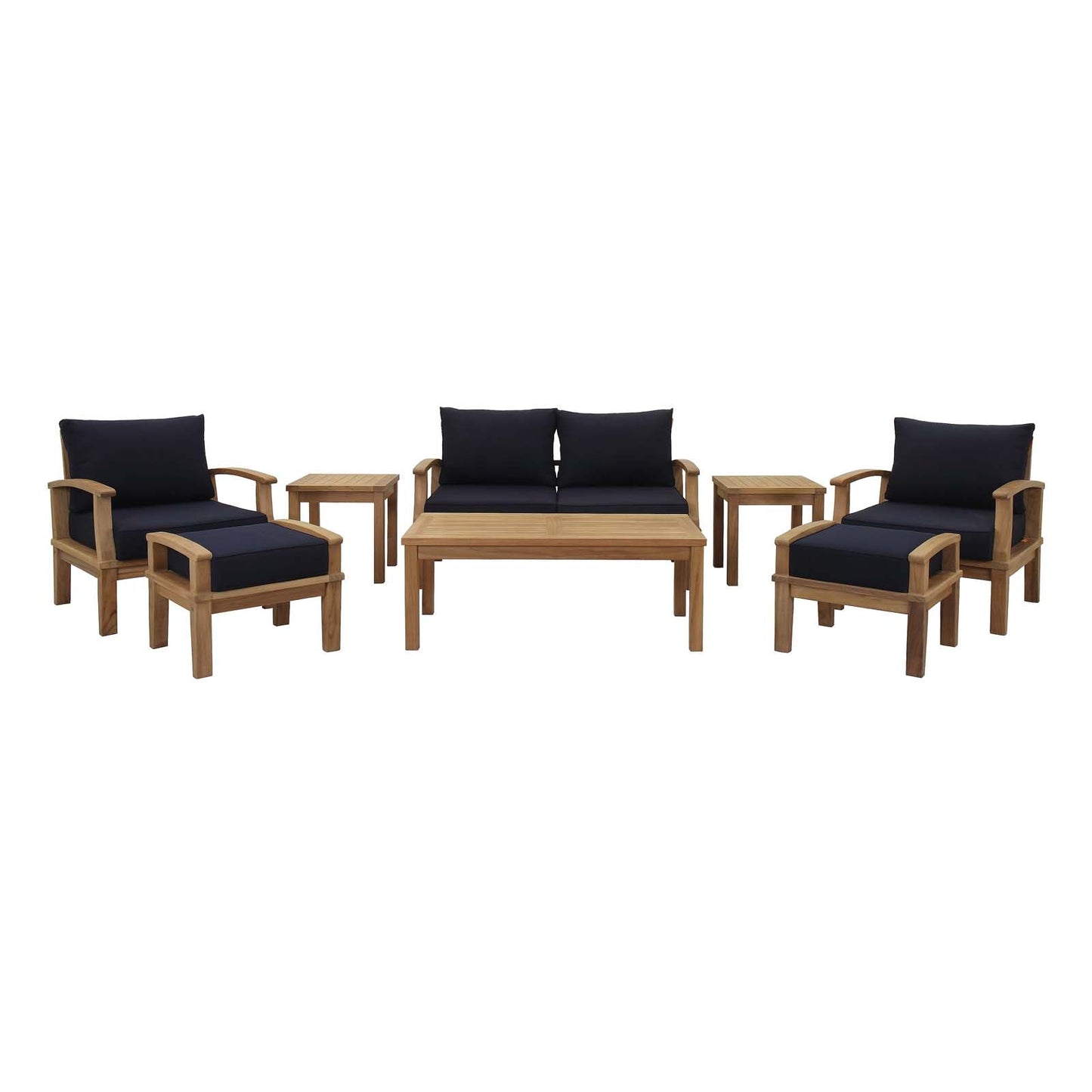 Marina 8 Piece Outdoor Patio Teak Set by Modway EEI-1471-NAT-NAV-SET