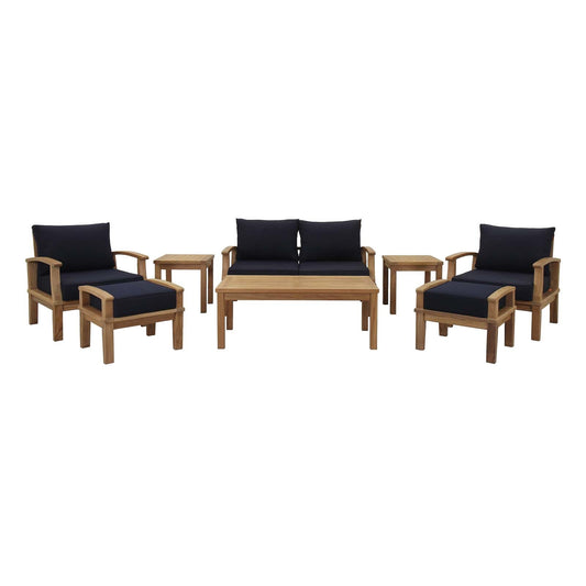 Marina 8 Piece Outdoor Patio Teak Set by Modway EEI-1471-NAT-NAV-SET