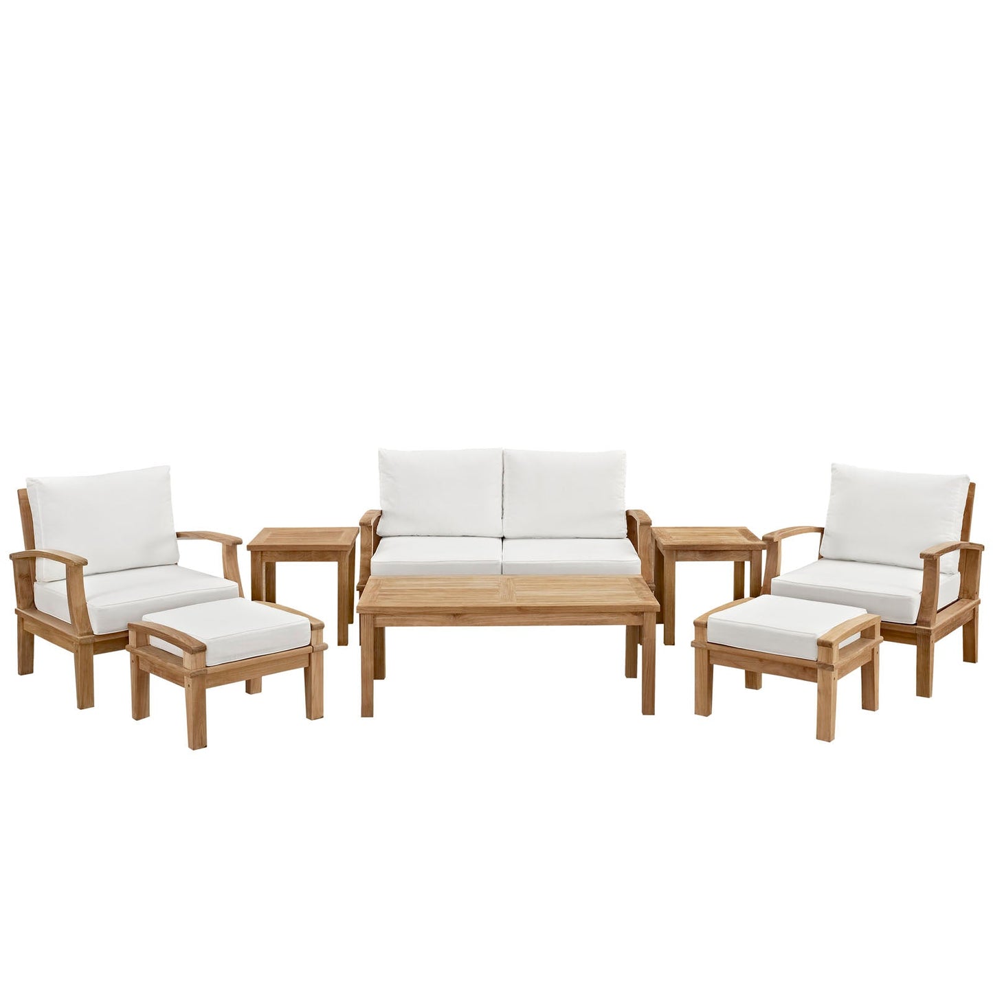 Marina 8 Piece Outdoor Patio Teak Set by Modway EEI-1471-NAT-WHI-SET