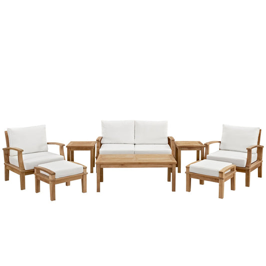 Marina 8 Piece Outdoor Patio Teak Set by Modway EEI-1471-NAT-WHI-SET