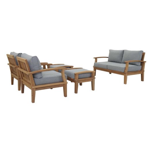 Marina 5 Piece Outdoor Patio Teak Set by Modway EEI-1472-NAT-GRY-SET