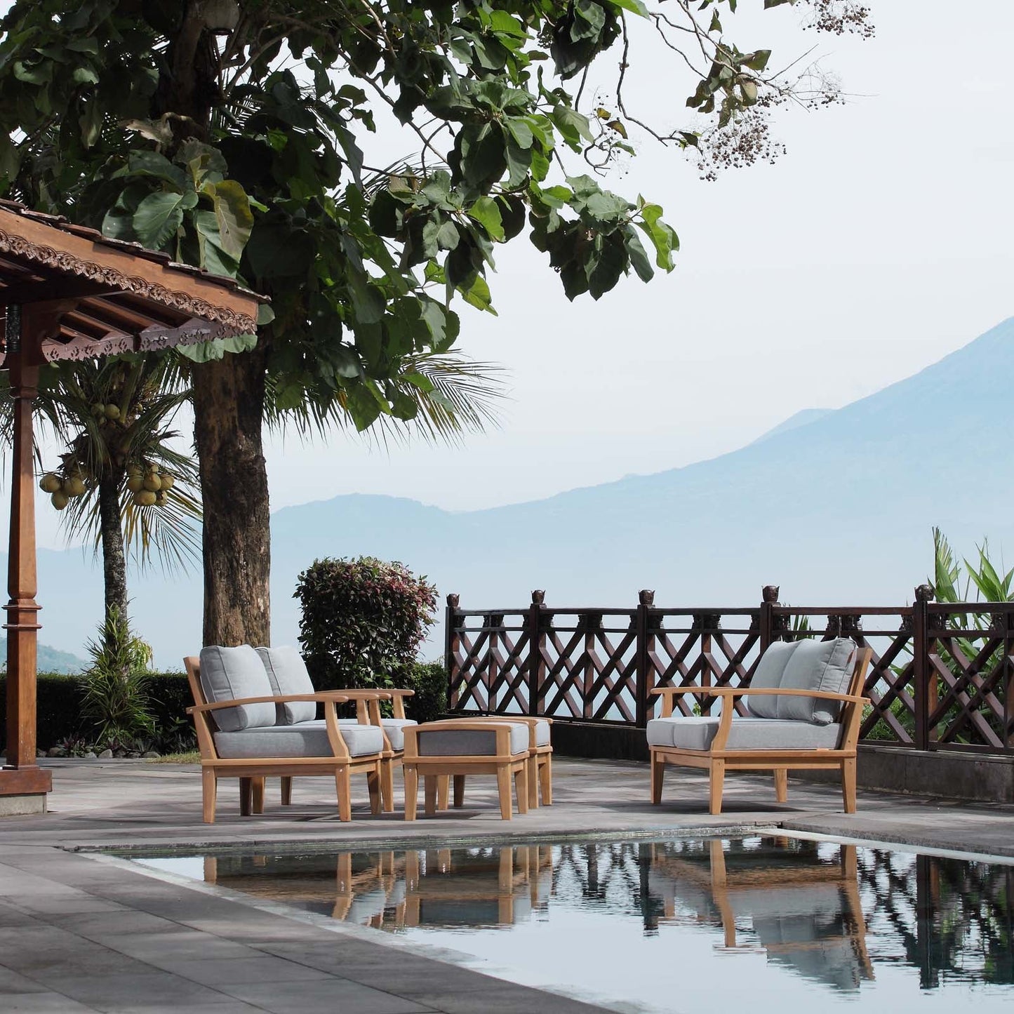 Marina 5 Piece Outdoor Patio Teak Set by Modway EEI-1472-NAT-GRY-SET