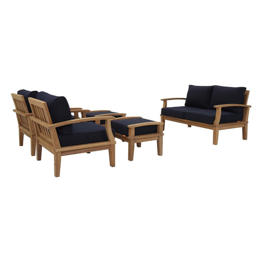 Marina 5 Piece Outdoor Patio Teak Set by Modway EEI-1472-NAT-NAV-SET