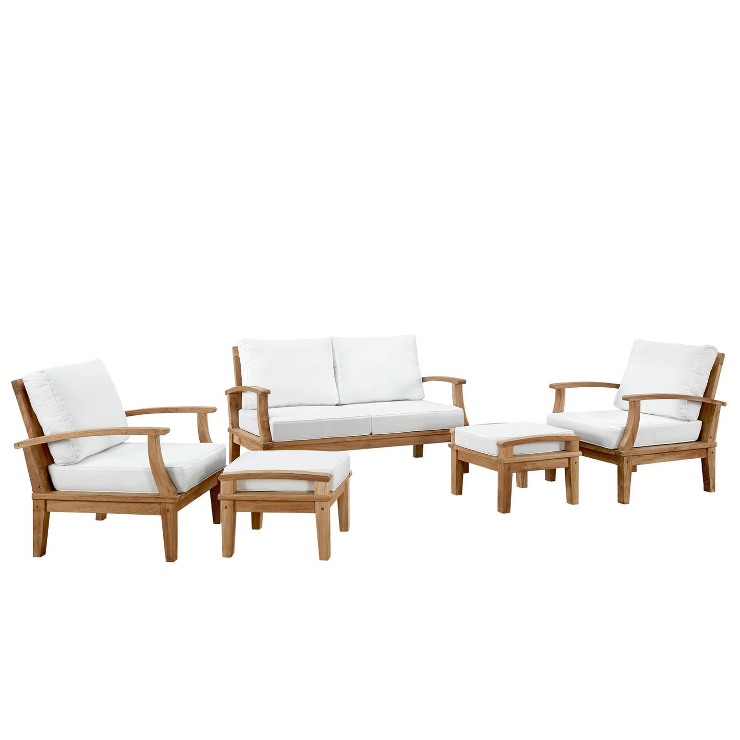 Marina 5 Piece Outdoor Patio Teak Set by Modway EEI-1472-NAT-WHI-SET