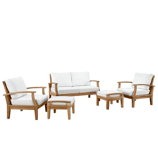 Marina 5 Piece Outdoor Patio Teak Set by Modway EEI-1472-NAT-WHI-SET