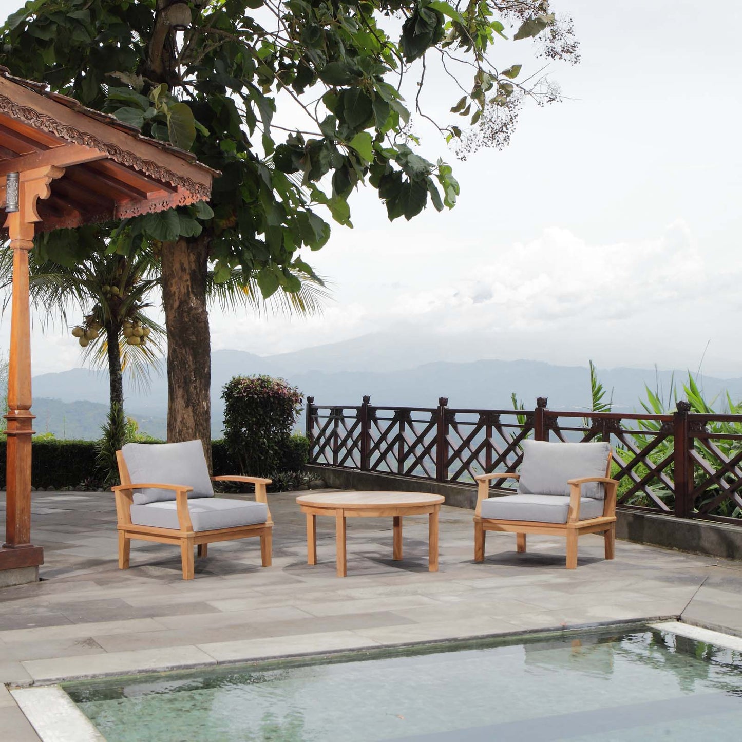 Marina 3 Piece Outdoor Patio Teak Set Natural Gray EEI-1475-NAT-GRY-SET