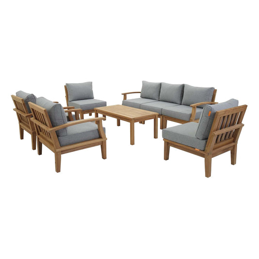 Marina 8 Piece Outdoor Patio Teak Set by Modway EEI-1479-NAT-GRY-SET
