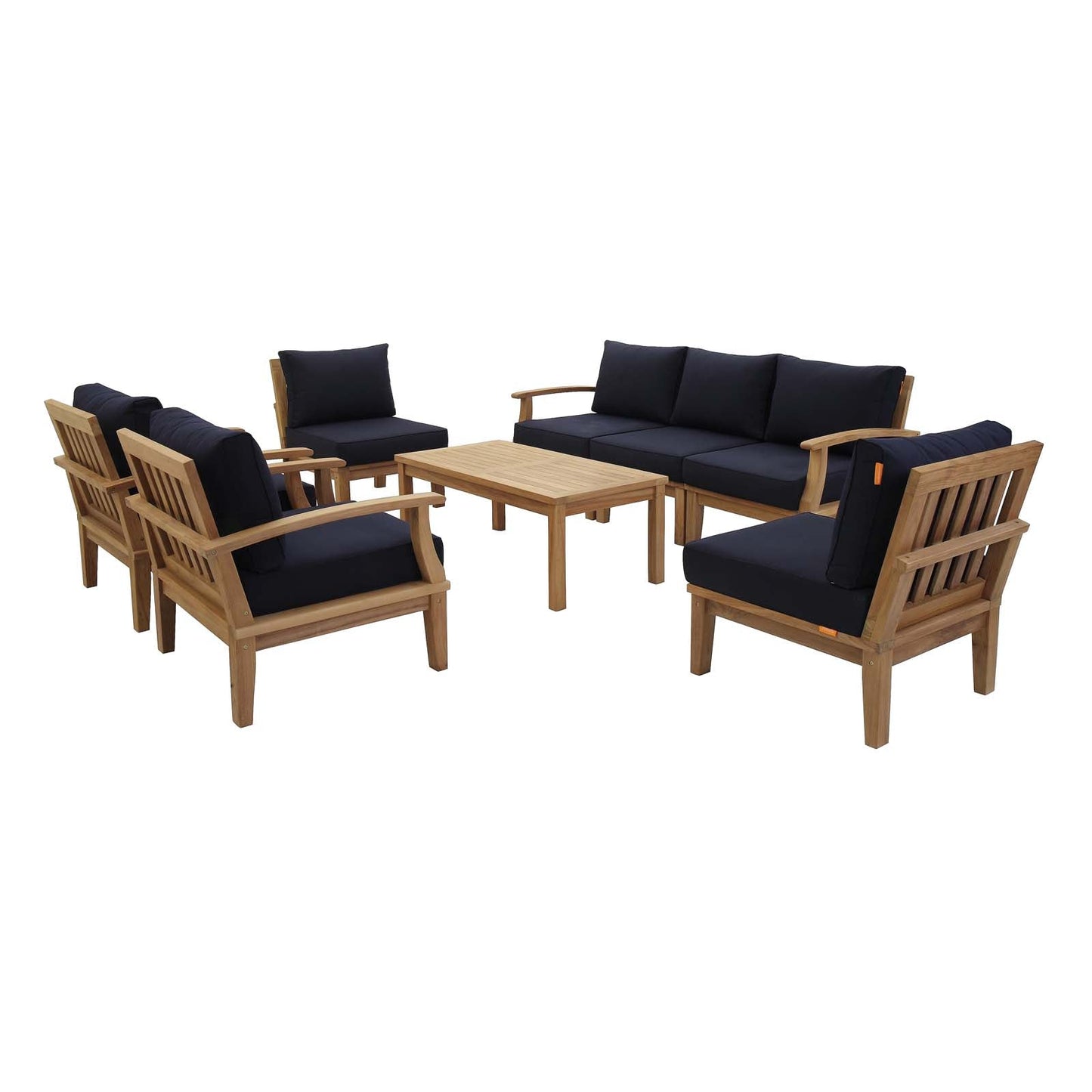 Marina 8 Piece Outdoor Patio Teak Set by Modway EEI-1479-NAT-NAV-SET