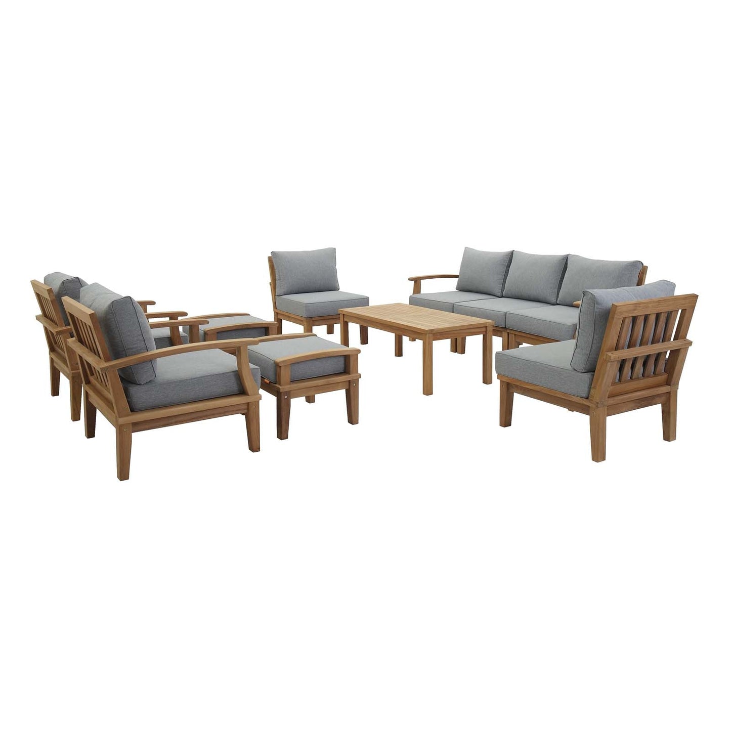 Marina 10 Piece Outdoor Patio Teak Set by Modway EEI-1480-NAT-GRY-SET