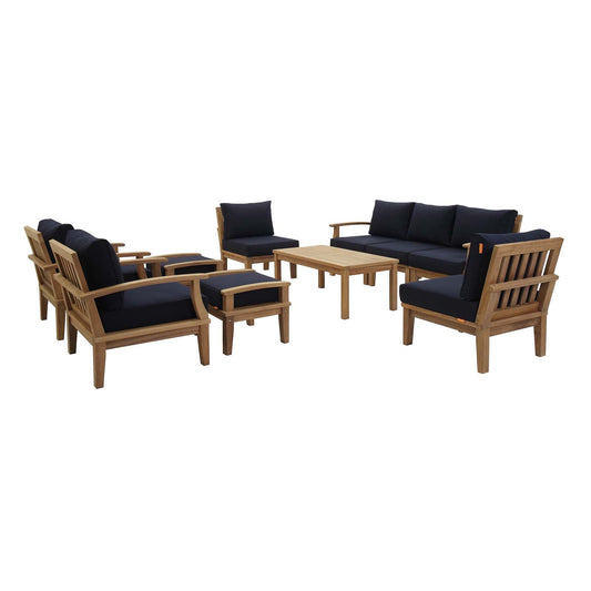 Marina 10 Piece Outdoor Patio Teak Set by Modway EEI-1480-NAT-NAV-SET
