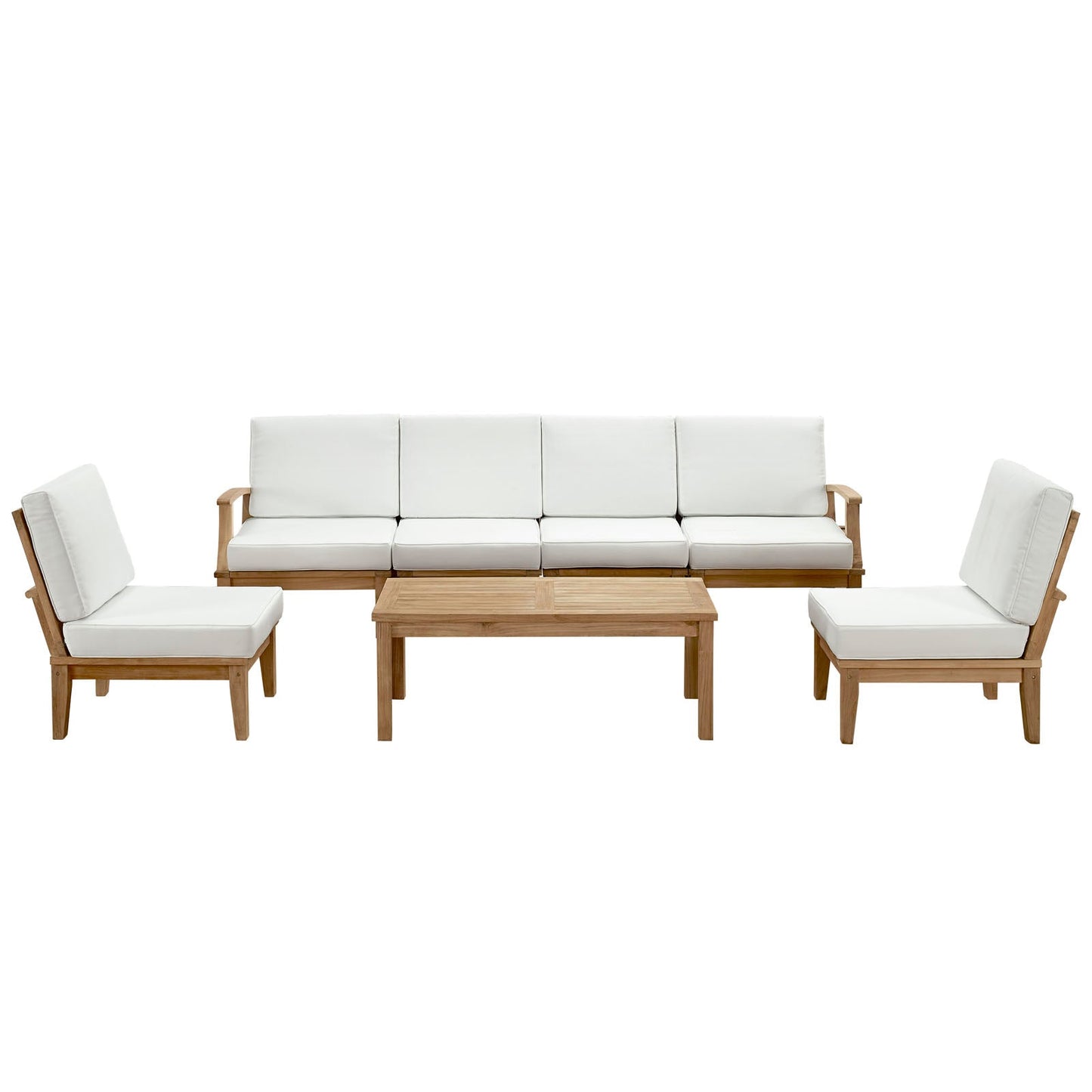 Marina 7 Piece Outdoor Patio Teak Set Natural White EEI-1481-NAT-WHI-SET
