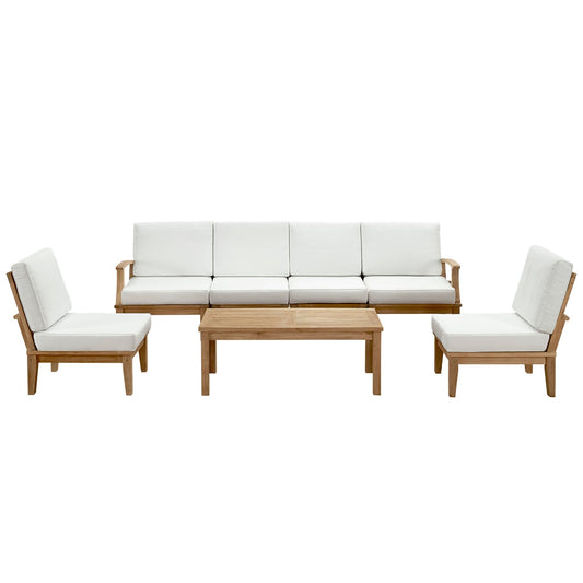 Marina 7 Piece Outdoor Patio Teak Set Natural White EEI-1481-NAT-WHI-SET