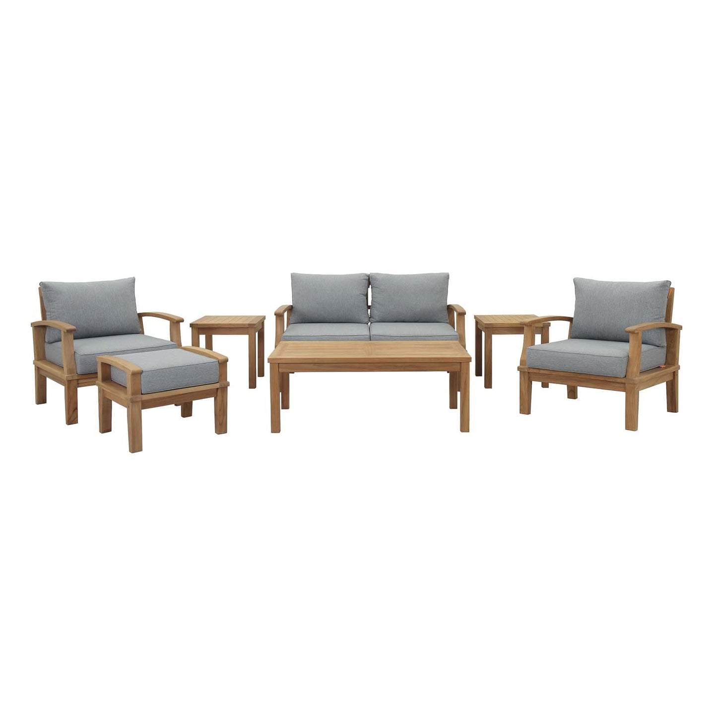 Marina 7 Piece Outdoor Patio Teak Set by Modway EEI-1486-NAT-GRY-SET