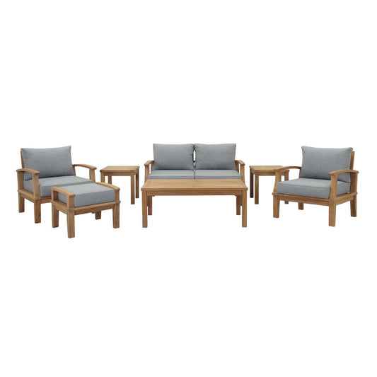 Marina 7 Piece Outdoor Patio Teak Set by Modway EEI-1486-NAT-GRY-SET