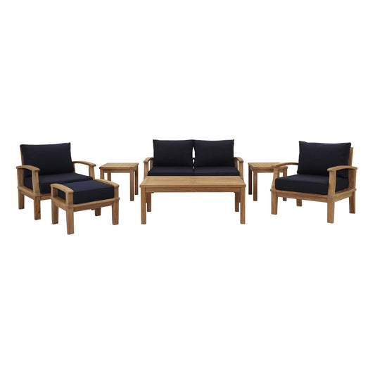 Marina 7 Piece Outdoor Patio Teak Set by Modway EEI-1486-NAT-NAV-SET