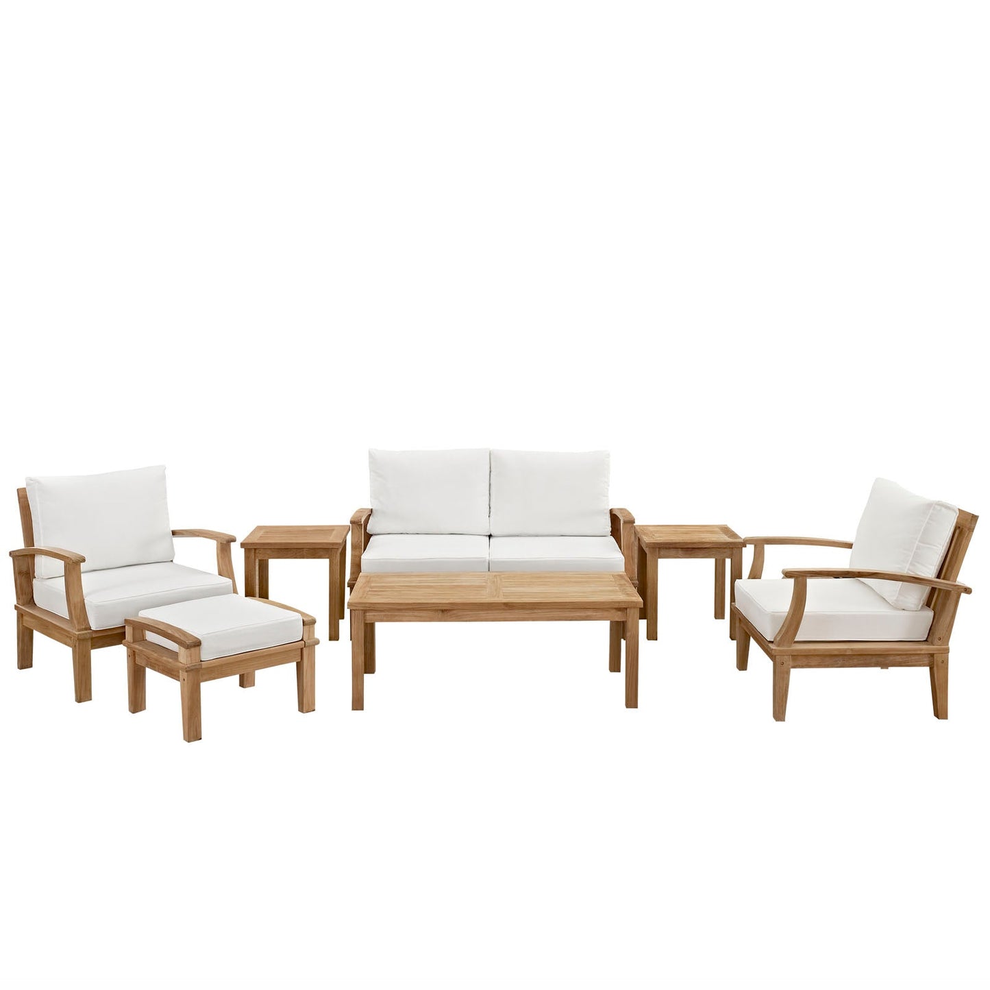 Marina 7 Piece Outdoor Patio Teak Set by Modway EEI-1486-NAT-WHI-SET