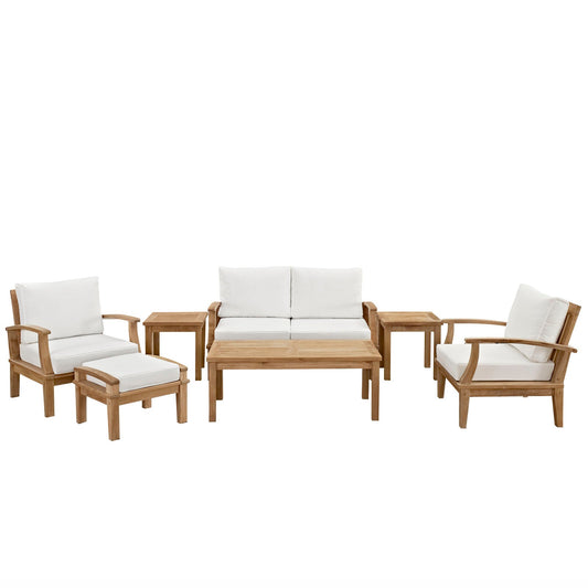 Marina 7 Piece Outdoor Patio Teak Set by Modway EEI-1486-NAT-WHI-SET
