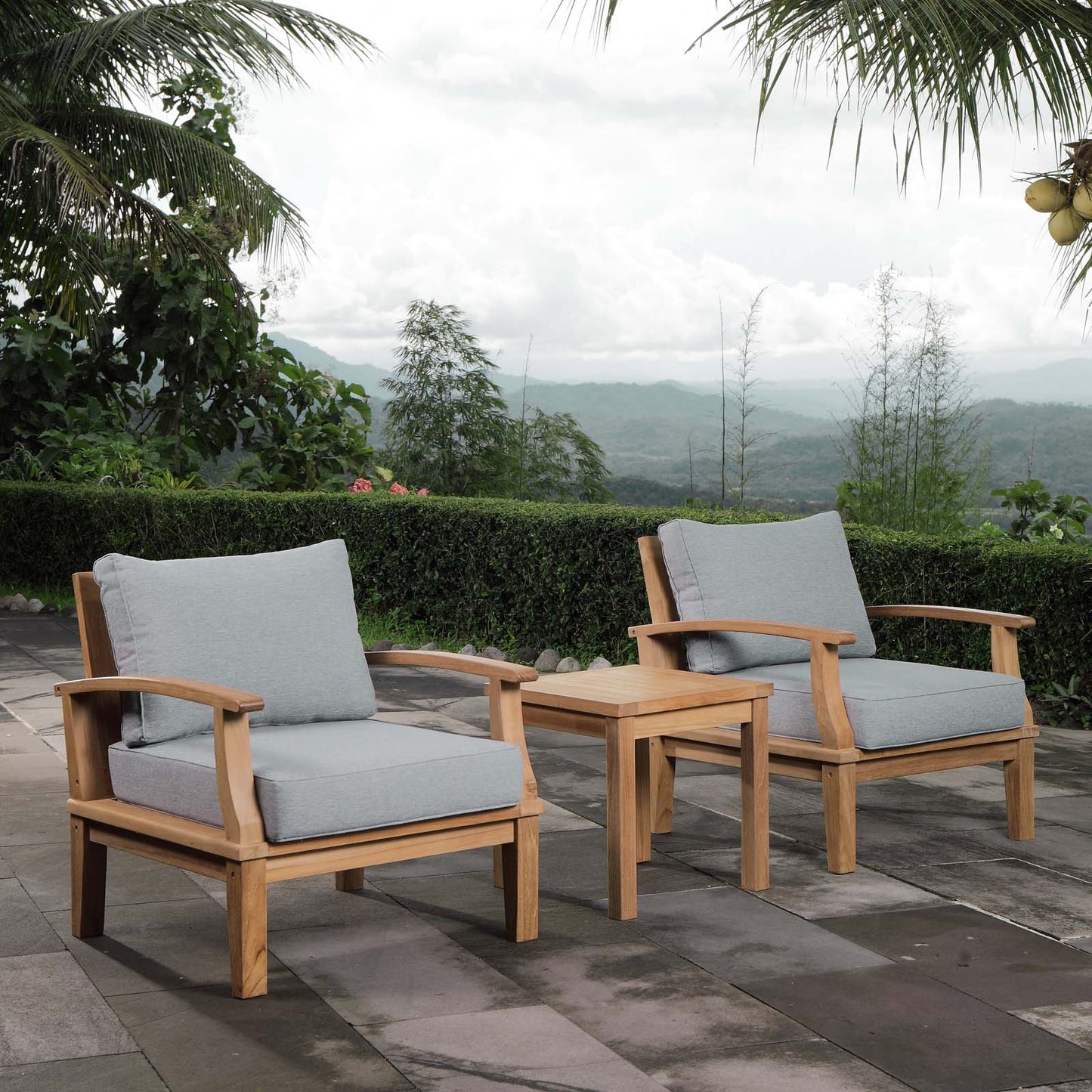 Marina 3 Piece Outdoor Patio Teak Set Natural Gray EEI-1487-NAT-GRY-SET