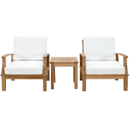 Marina 3 Piece Outdoor Patio Teak Set Natural White EEI-1487-NAT-WHI-SET
