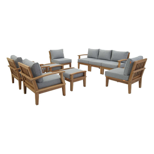 Marina 9 Piece Outdoor Patio Teak Set by Modway EEI-1488-NAT-GRY-SET